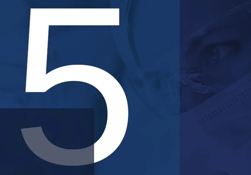 A blue background with the number five in white.