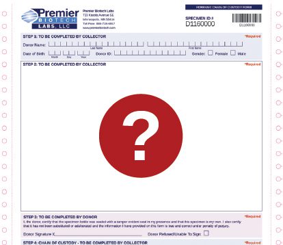 A red question mark sticker sitting on top of a white sheet.