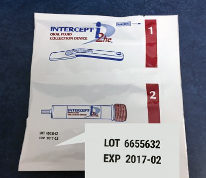 A package of intercept products with the expiration date of 2 0 1 7-0 2.