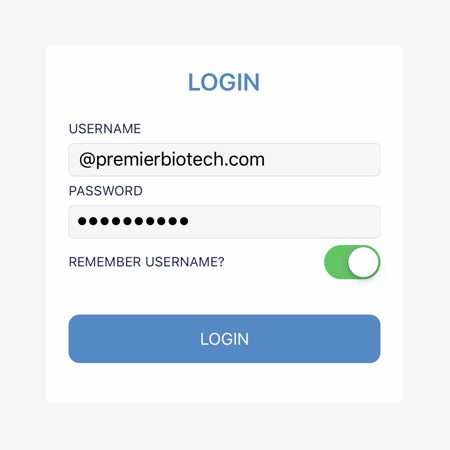 A login screen with username and password fields.