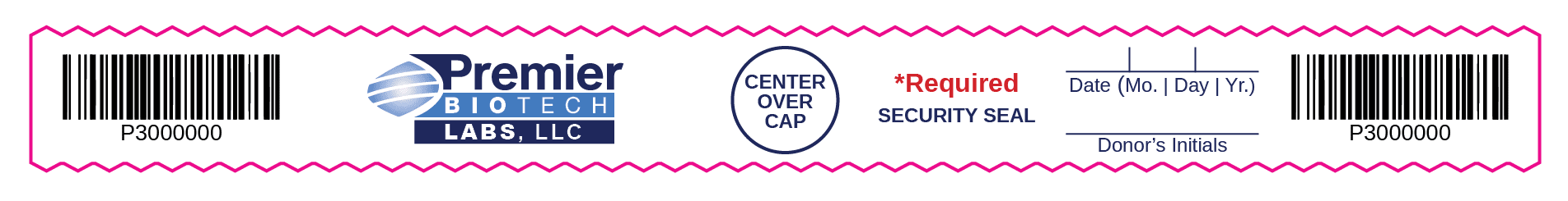 A pink and white banner with the words center over cap