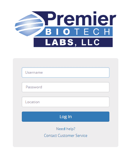 A blue and white screen with the premier biotech labs logo.