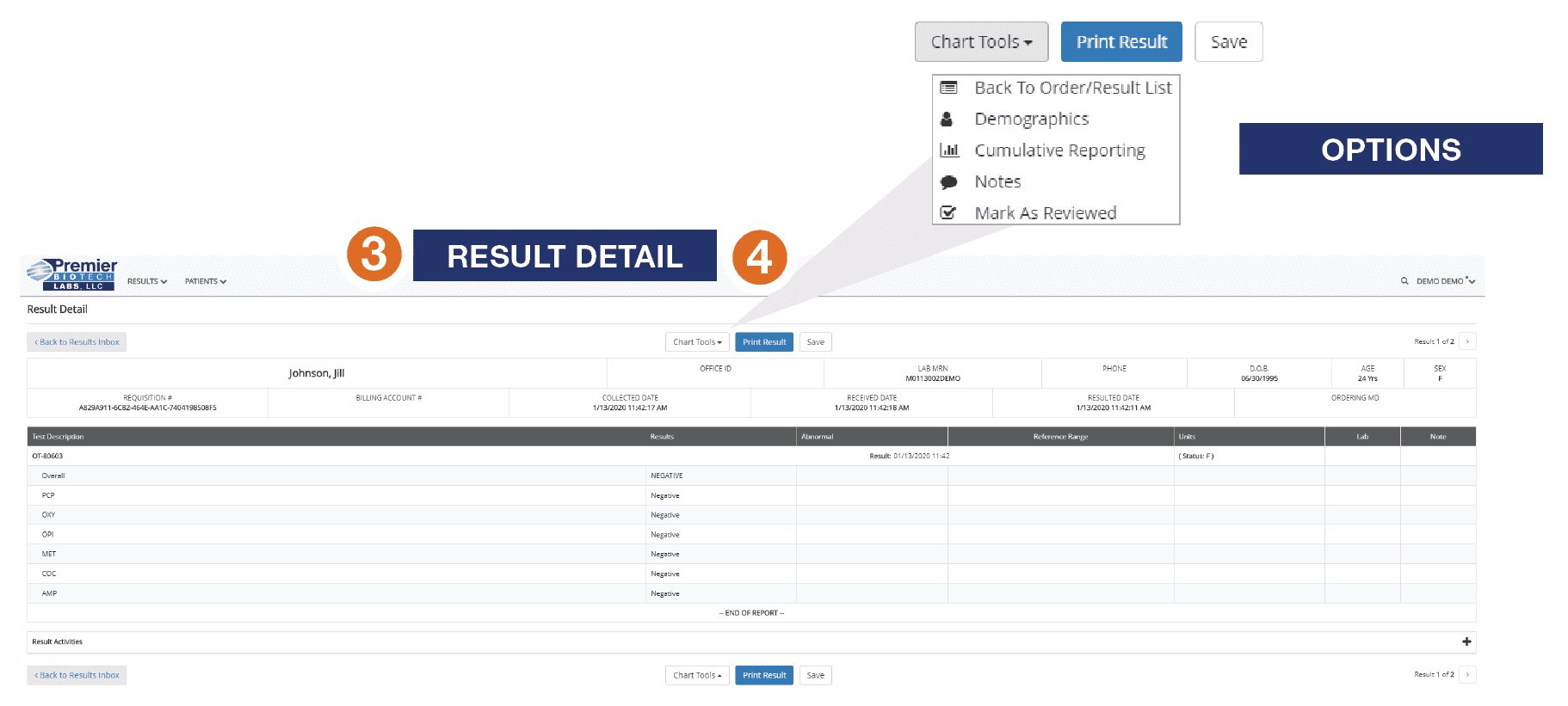 A screenshot of the results page with an arrow pointing to it.