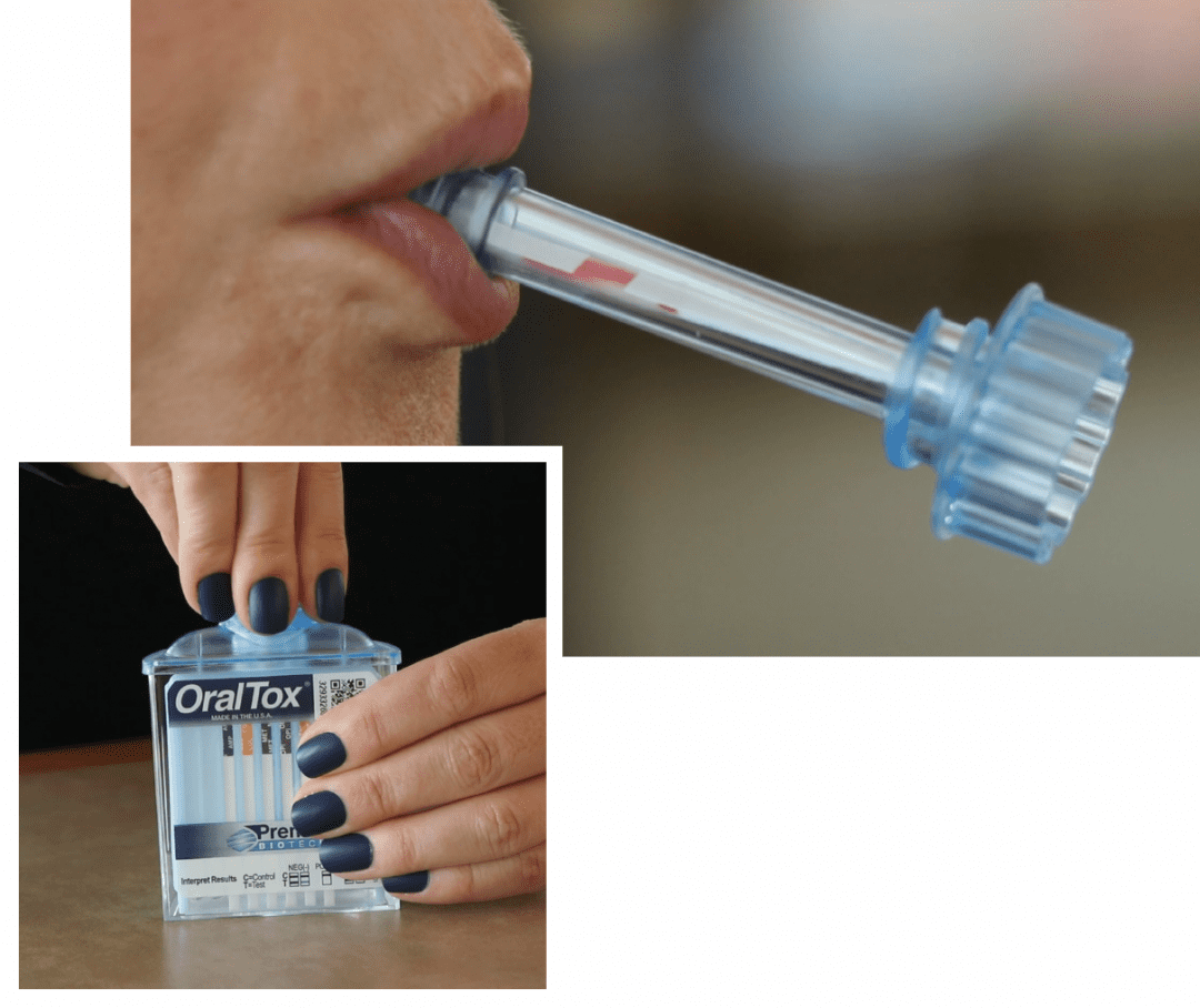 A person is holding an inhaler and a hand
