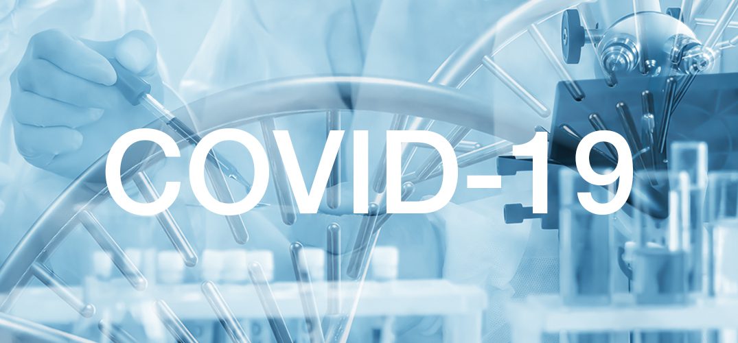 A close up of the words covid-1 9 written in white