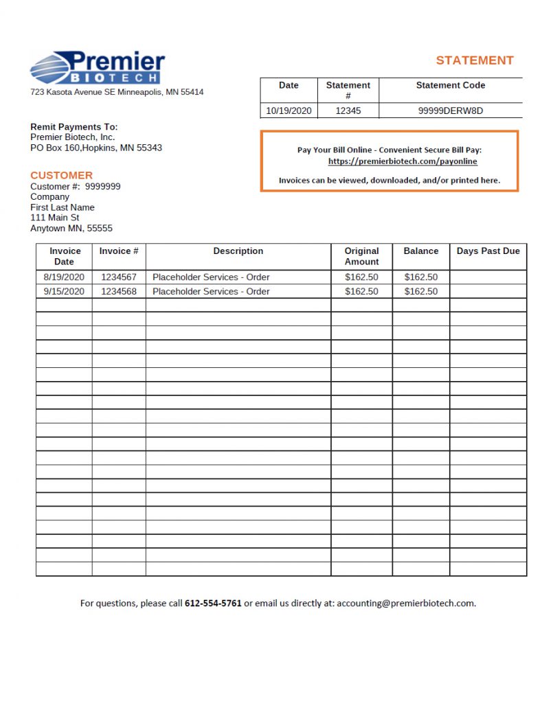 A sample of an invoice for a business