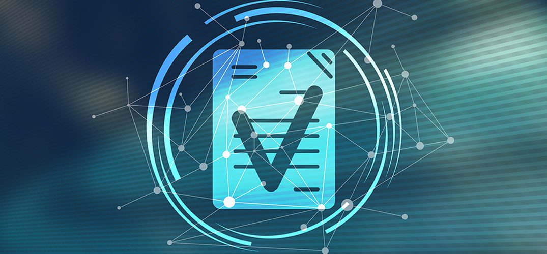 A blue background with a white and black symbol