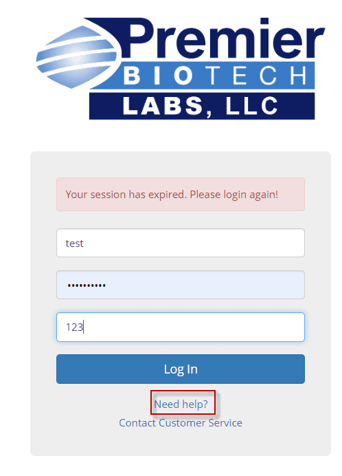 A screen shot of the login page for biotech labs.