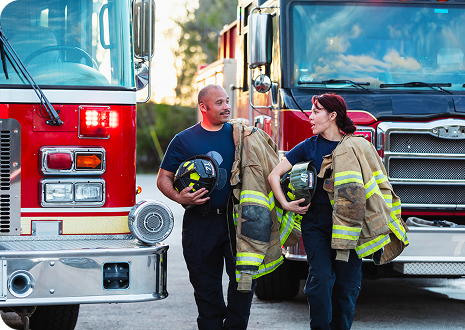 Firefighters talking to each other